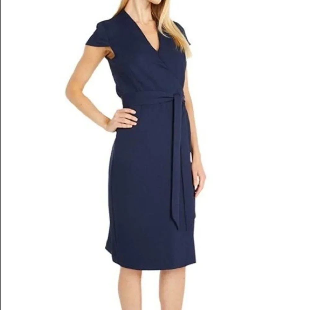 J. Crew Navy Wrap Sheath Midi Dress